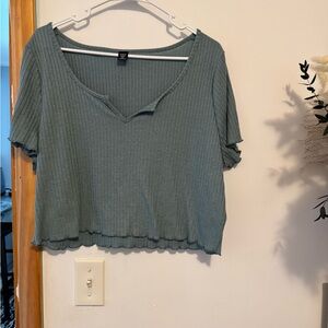 Ribbed V-Neck Women Top - Teal